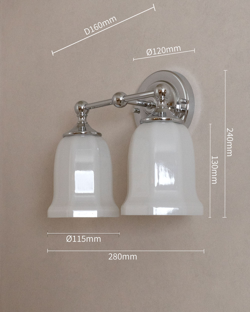 D160mm 240mm 등 치수가 표기된 벽조명 규격도로 정확한 크기 정보를 제공합니다.